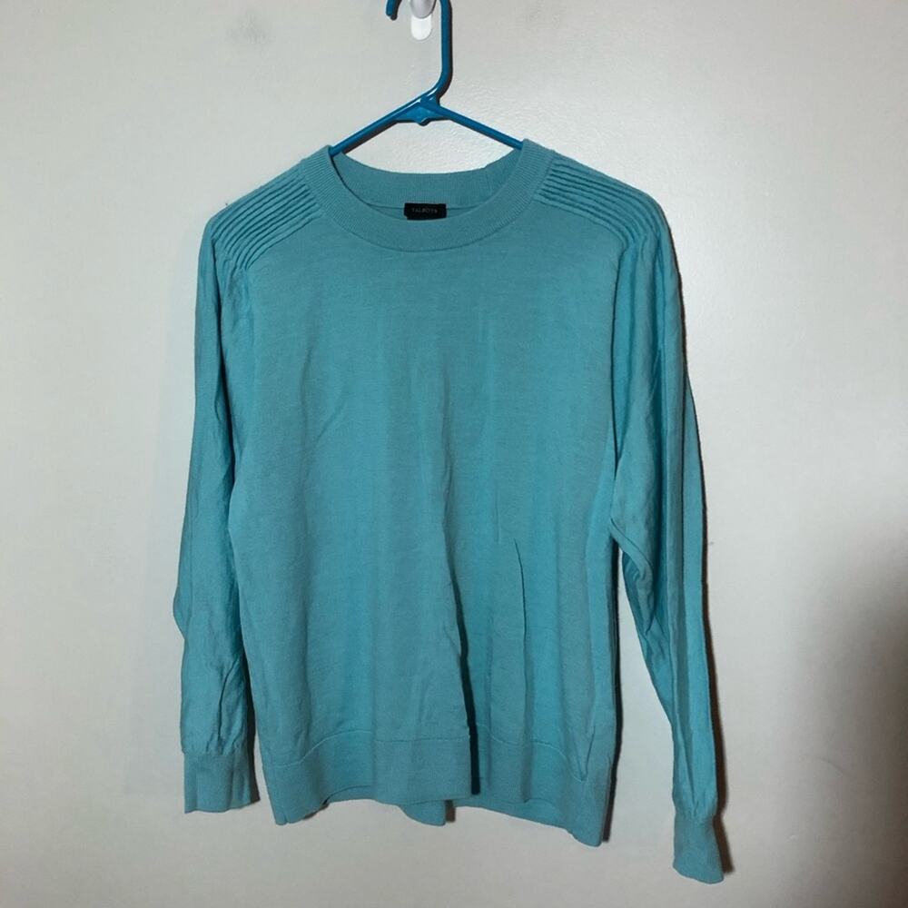 Talbots womens merino wool baby blue long sleeve crew neck pullover sweater L